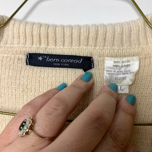 Bern Conrad Ivory 100% wool collared double breasted oversized cardigan Sz large - Picture 8 of 10